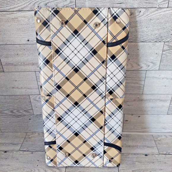 MICHE Alyssa Classic Bag Shell Plaid Faux Leather Retired Purse Ivory Tan Black - Picture 6 of 7